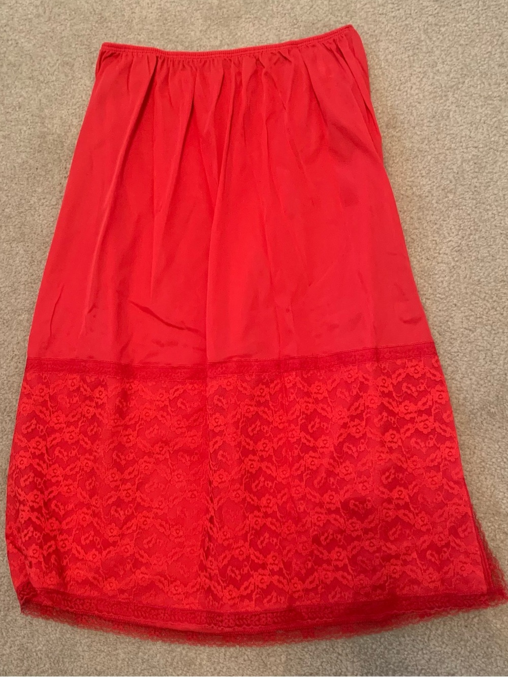 Vintage NWOT 1960s Large Red “Blue Swan” Nylon Half Slip 25” Lace Accents